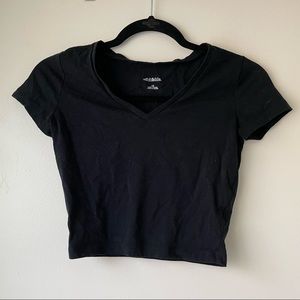 Cropped Black V-Neck Tee